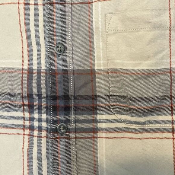 Eddie Bauer Heavyweight Flannel Button Down Shirt Gray Tan Red Tartan Plaid - Picture 3 of 8